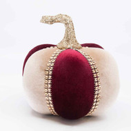 Handcrafted Jeweled Velvet Pumpkin – Burgundy & Cream Accent Piece