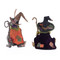Scary Rat or Frog Witch with Broomstick Figurines