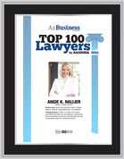 2022 Top 100 Lawyers in Arizona - Black wood with silver trim plaque - Style B with photo.  
The photo on the plaque will be the one that appears in the magazine.
(Angie K. Hallier's photo and information is just an example - the photo and information will  be specific to you)