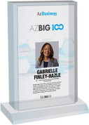 2023  AZ Big 100 Acrylic Desktop Style F with photo
The photo on the plaque will be the one that appears in the magazine.  
(Photo here is an example - the photo and information will  be specific to you)