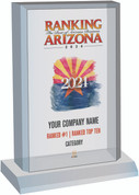 Ranking Arizona 2024 Plaque Style F (Size 6" X 9). With the cover of Ranking AZ and a plate. Plaque will read Company Name, either Ranked #1 or Ranked Top Ten, and Category.  If you would like customized wording, please state wording in general instructions/comment box. (three lines of wording maximum).