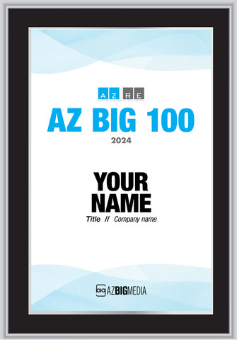 2024 AZRE AZ Big 100 Plaque -  Black wood with silver trim plaque - Style D with no photo.  
(Plaque shown is an example - the information will  be specific to you)