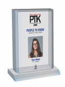 Style F People to Know 2025 (PTK) plaque - Acrylic Desktop Marquee Plaque. The image on this plaque is the same image as in the magazine. If you prefer no image, please indicate same in the Comment Box at sale completion.
