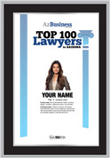 2025 Top 100 Lawyers in Arizona - Black wood with silver trim plaque - Style D with photo.  
The photo on the plaque will be the one that appears in the magazine.  
(Photo here is an example - the photo and information will  be specific to you)