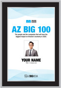 2025 AZRE AZ Big 100 Plaque -  Black wood with silver trim plaque - Style D with photo.  
The photo on the plaque will be the one that appears in the magazine.  
(Photo here is an example - the photo and information will  be specific to you)