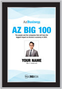 2025 AZ Big 100 Plaque -  Black wood with silver trim plaque - Style D with photo.  
The photo on the plaque will be the one that appears in the magazine.  
(Photo here is an example - the photo and information will  be specific to you)