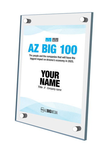 2025 AZRE  AZ Big 100 Acrylic Stand-off Style E without photo
(Plaque shown is an example - the information will  be specific to you)