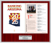 2025 Ranking AZ Style A Mahogany with Silver Trim plaque.  Plate includes: Company Name, Ranked #1 and Category.  If customization is preferred on the plate, please include three lines of text in the general instructions/comment box or contact Sara Fregapane at (602) 277-6045.   (plate color matches trim color)
