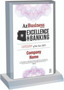Excellence in Banking 2024 Acrylic Desktop plaque.  
Plaque will have bank name or person's name whichever is in the magazine.  If you would like something else on the plaque, please state that in the comment box at check-out.  You may also email Sara.Fregapane@azbigmedia.com or call (602)424-8838.