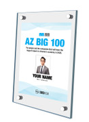 2026 AZRE  AZ Big 100 - Acrylic Stand-off Style E with photo
The photo on the plaque will be the one that appears in the magazine.  
(Photo here is an example - the photo and information will  be specific to you)