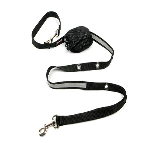 Smoochy Poochy Nylon HandsFree Reflective Leash Black