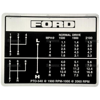 8-Speed Shift Pattern Decal for Ford 5000/6000/7000 Series Tractor