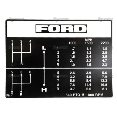 Ford 4000 Series Tractor Gear Shift Decal