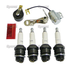 Ignition Tune-Up Kit & Spark Plugs for Massey-Ferguson Tractor w/ Delco Clip-Held Cap Distributor