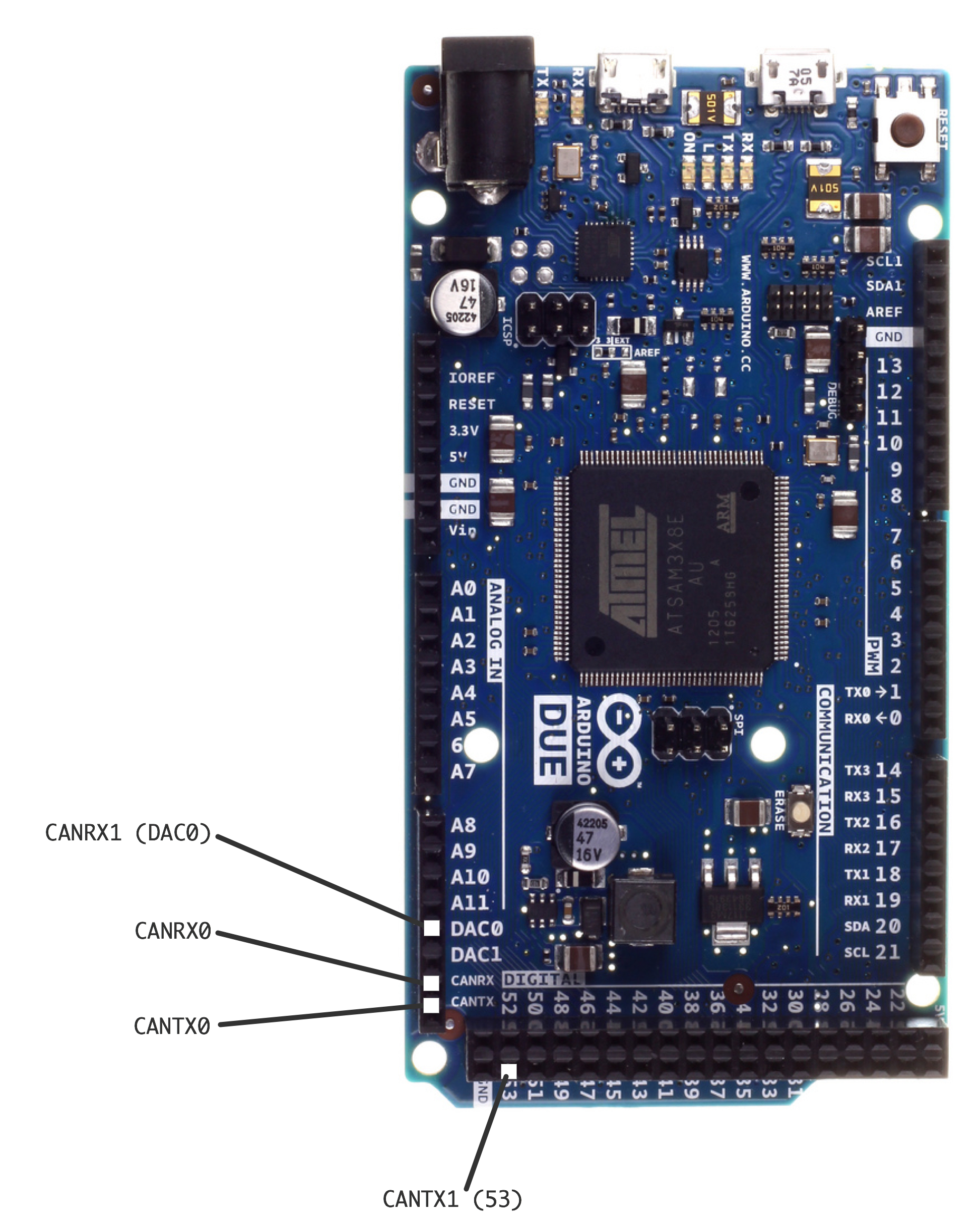Arduino Due - CAN Bus Interface Connections