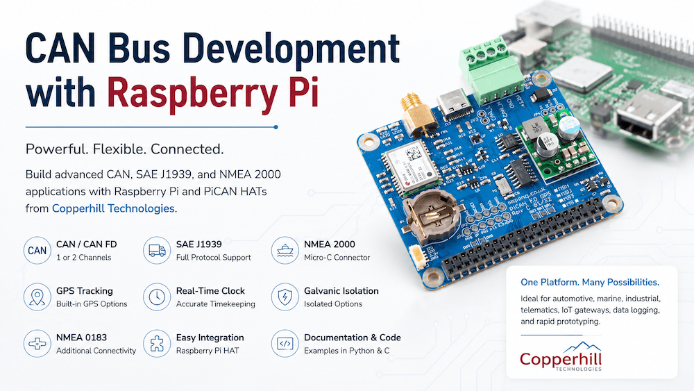 CAN, SAE J1939, and NMEA 2000 Development with Raspberry Pi and PiCAN HATs