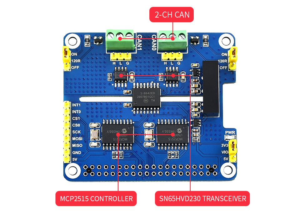 Dual Isolated CAN Bus HAT for Raspberry Pi - Dual CAN Bus Capability