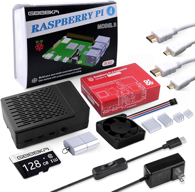 GeeekPi Raspberry Pi 4 8GB Starter Kit - 128GB Edition, Raspberry Pi 4 Case with PWM Fan, Raspberry Pi 18W 5V 3.6A Power Supply with ON/Off Switch, HDMI Cables for Raspberry Pi 4B (8GB RAM)