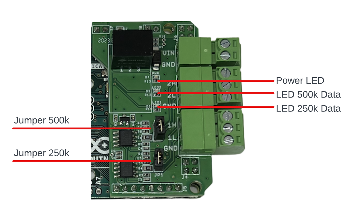 J1939 Baudrate Converter 250/500k LEDs & Jumpers