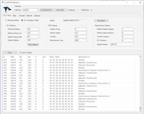 jCOM1939 Monitor Software For Windows – SAE J1939 Monitor, Analyzer, And ECU Simulator