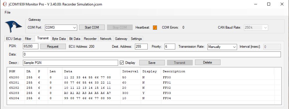 SAE J1939 To USB Gateway Records J1939 Data Frames (PGNs) To Micro