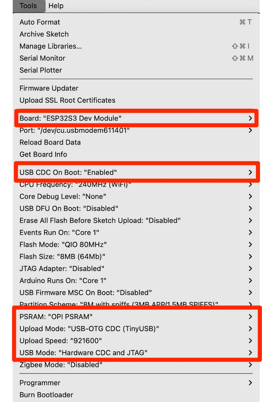 ESP32S3 Board with CAN FD and Classical CAN Ports - Arduino IDE Settings
