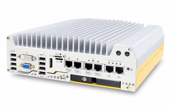 Nuvo-7100VTC Series Intel® 8th/ 9th-Gen Core™ i7/i5/i3 in-vehicle fanless embedded computer in EN50155 certification with 4x M12 PoE+ ports, DIO, CAN bus and RAID