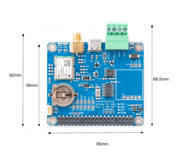 PiCAN FD with GPS/GNSS ublox NEO-M8M - Dimensions