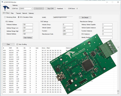 SAE J1939 ECU Simulator Board With SAE J1939 Monitoring Windows Software