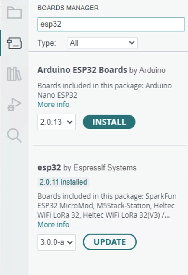 Arduino IDE Boards Manager for ESP32