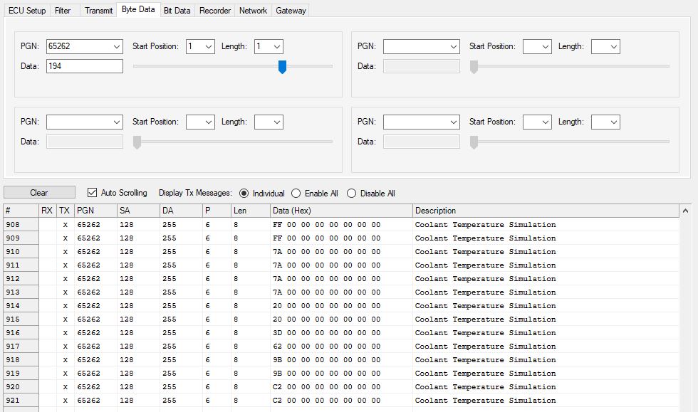 SAE J1939 Simulator Setup - Simulating Coolant Temperature