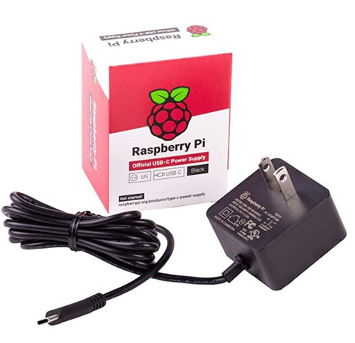 Raspberry Pi 4 Model B Official PSU, USB-C, 5.1 VDC, 3A, US Plug, Black