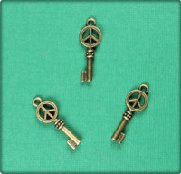 Peace Symbol Key Charm - Antique Brass