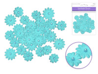  Floral Embellish -  Handmade Paper  w/Pearls  32 PCS  Blue	