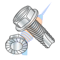 1/4-20 x 3/4 Slot Indent Hex Washer Serrated Thread Cutting Screw Type 23 Full Thread ZincBak