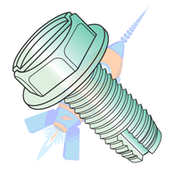 10-32 x 3/8 Slot Indent Hex Washer Thread Cutting Scr. Type 1 Fully Threaded Zinc Green