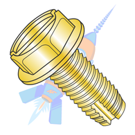 10-32 x 1/2 Slot Indent Hex Washer Thread Cutting Screw Type 1 Full Thread Zinc Yellow