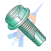10-32 x 3/8 Slotted Indented Hex Washer Thread Cutting Screw Type 23 Fully Threaded Zn Grn