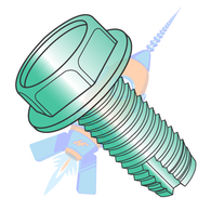 10-32 x 3/8 Unslotted Ind Hex Washer Thread Cutting Screw Type 1 Full Thread Zinc Green