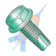 10-32 x 1/4 Unslot Ind Hex Washer Thread Cutting Screw Type 23 Full Thread Zinc Green
