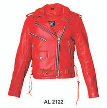 Allstate Ladies Red Cowhide Leather Motorcycle biker Jacket