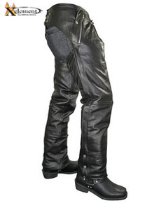 Black Premium cowhide biker chaps with zip out insulated lining