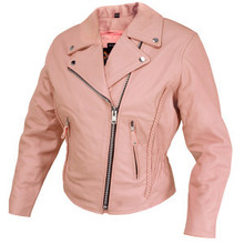 Dusty Rose Pink Braided Leather Motorcycle Biker Jacket Women's Large Closeout Sale