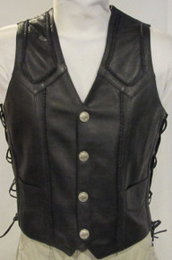 Black Premium Naked Leather Men's Vest with Buffalo Nickel Snaps Closeout