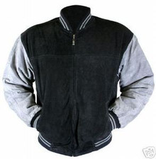 Suede Black & Gray Leather Baseball Jacket  Sale Item