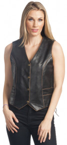 Women's Antique Brown Premium Leather Motorcycle Vest 