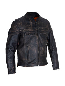  Brown Distressed Leather Vented Racer Motorcycle Biker Jacket w/gun pockets