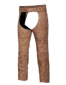 Brown Arizona Mens Leather Motorcycle Biker Chaps with Jeans Pocket