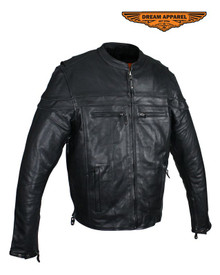 Men's Black TALL Naked Cowhide Leather Motorcycle Jacket W/ Gun Pocket