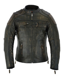  Ladies Retro Brown Premium Naked Cowhide Leather Racer Jacket Conceal Pockets